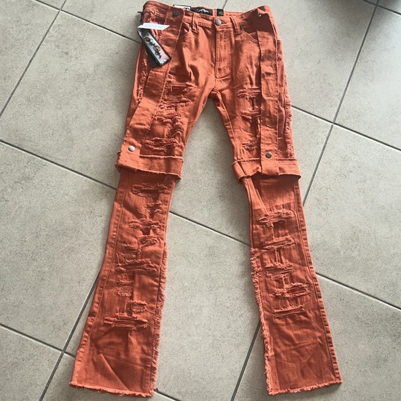 Burnt Orange Men Stylish Jeans/w Strap Detail - Picture 1 of 4